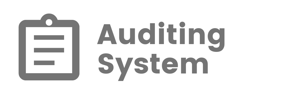 Text saying 'Auditing System' with clipboard icon