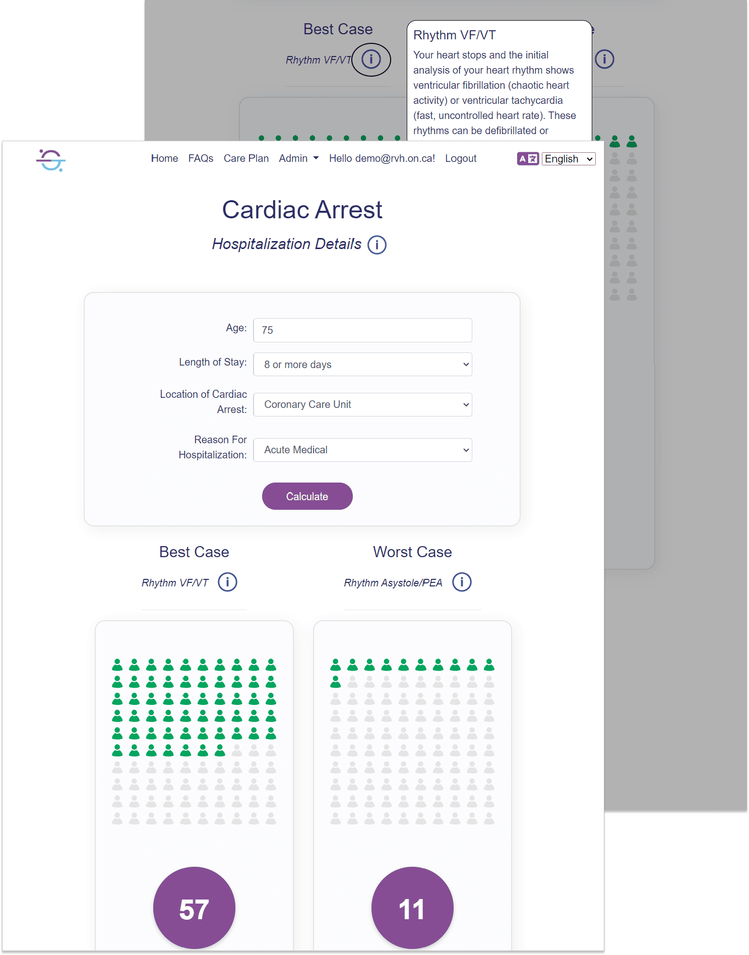 Two screenshots of the ASKmeGOC Cardiac Arrest page