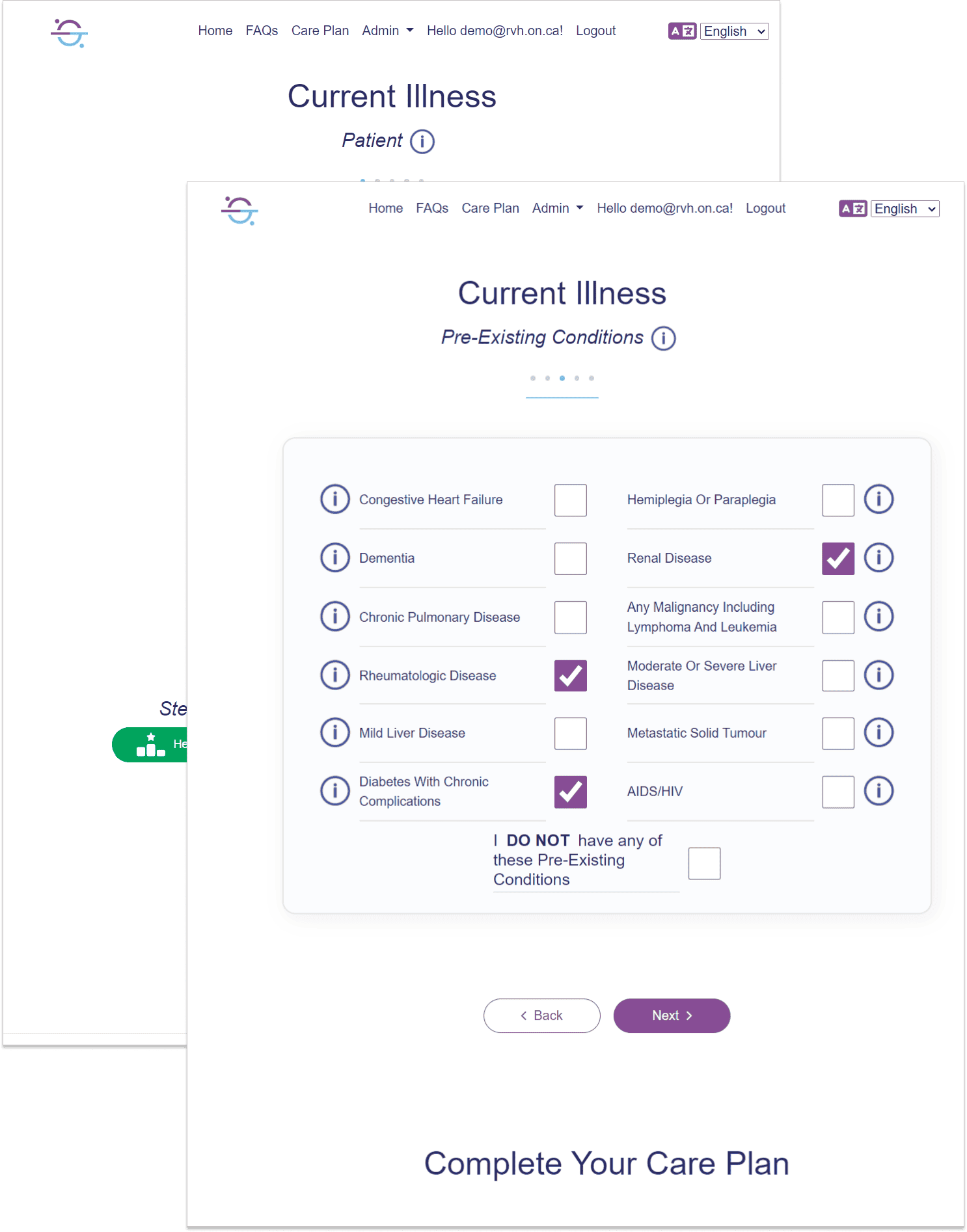 Two screenshots of the ASKmeGOC Current Illness page