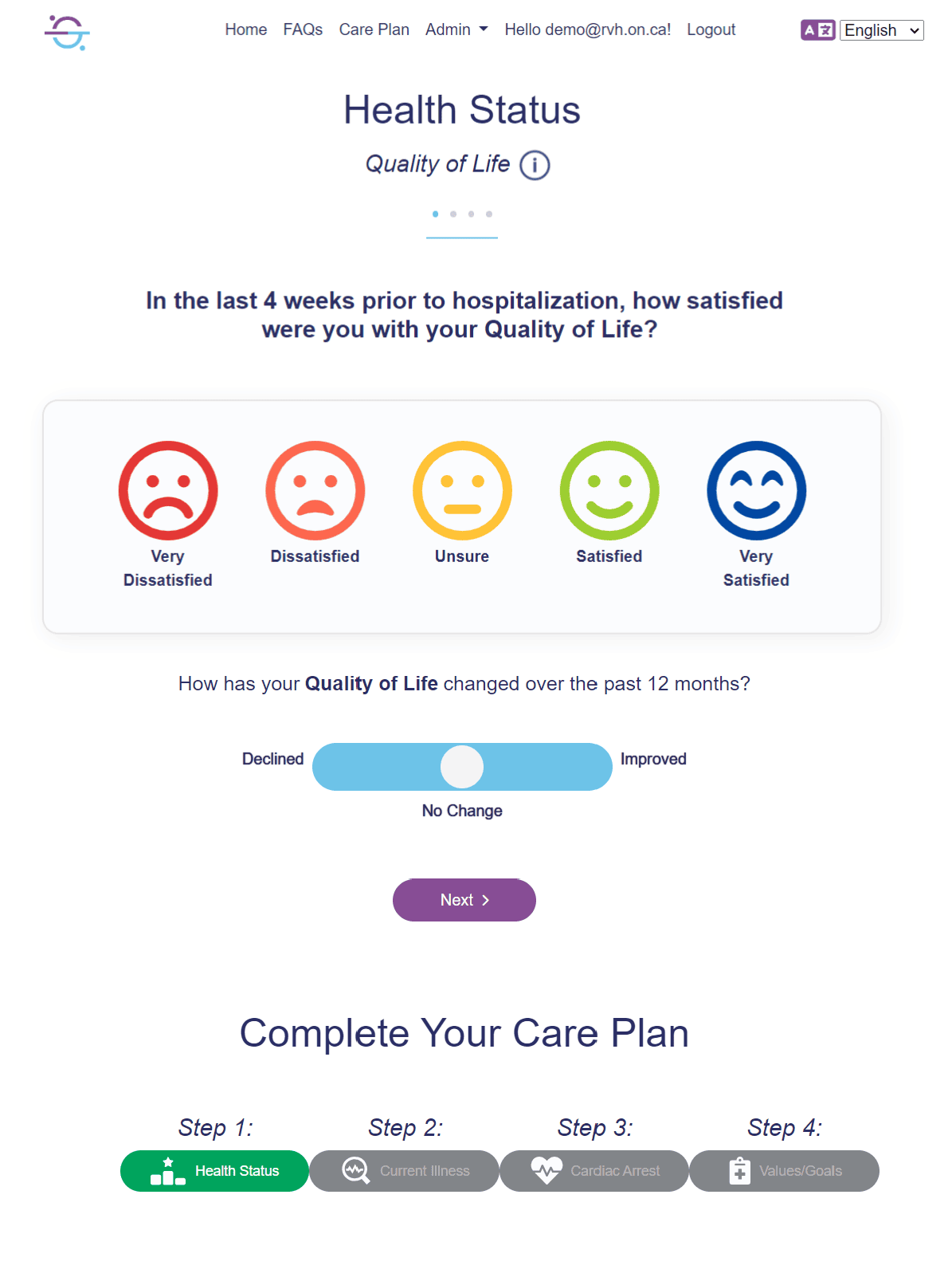Screenshot of the ASKmeGOC Health Status page