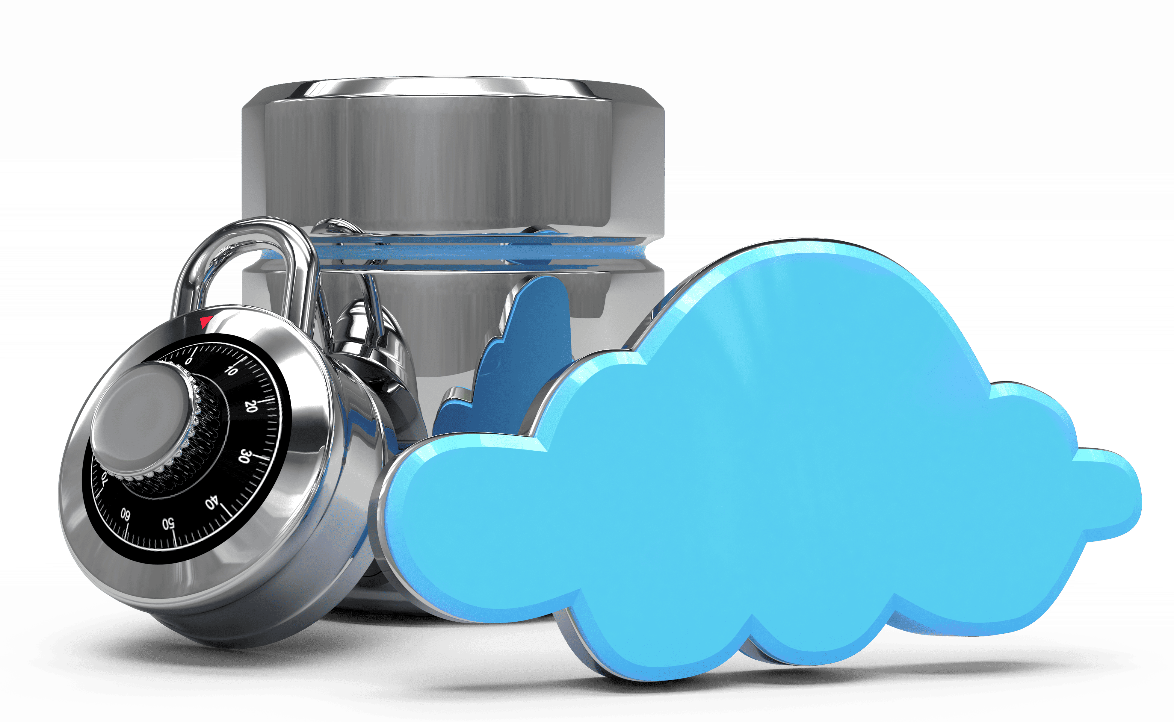 Combination lock, metal blue cloud, and metal server