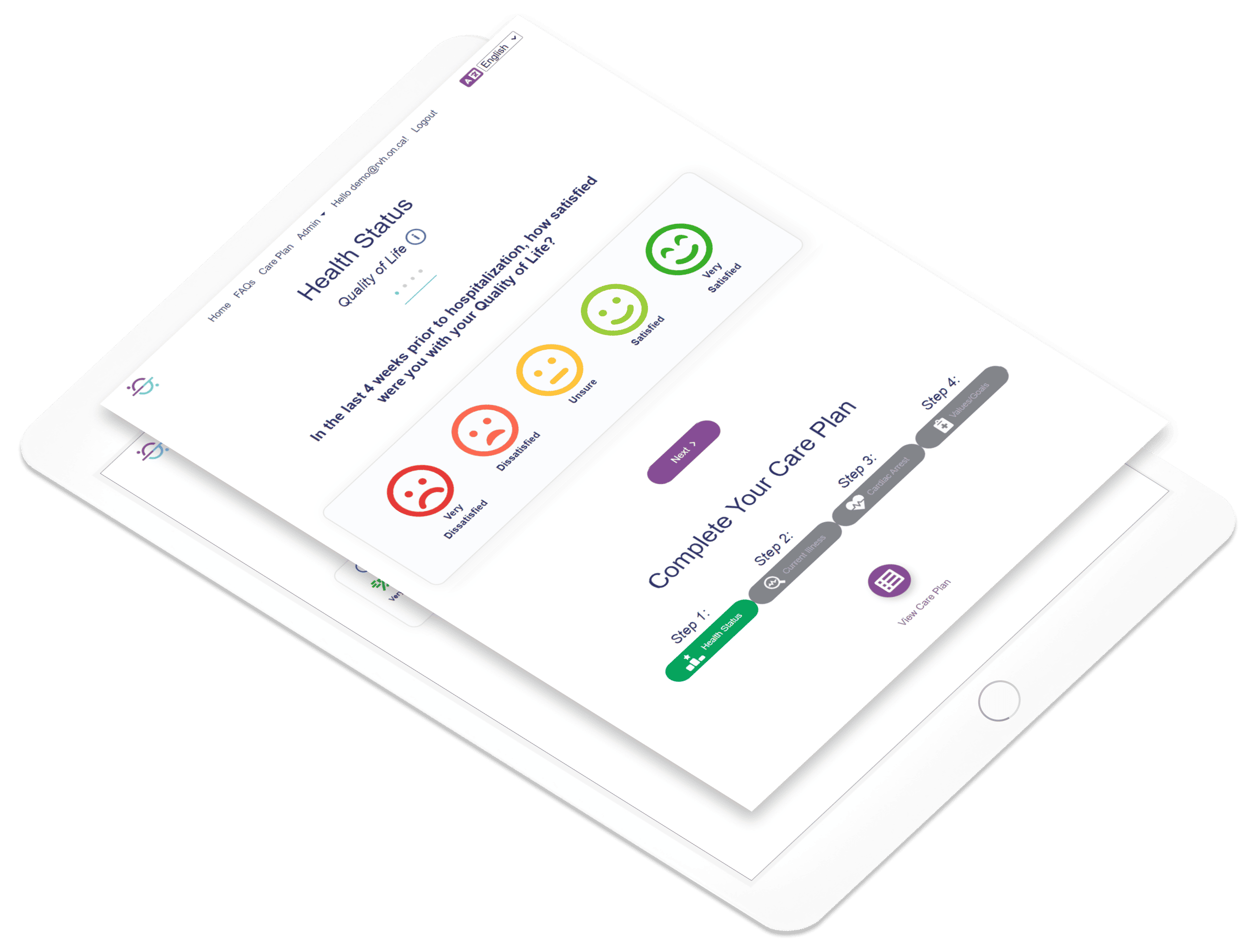 Tablet displaying the ASKmeGOC Health Status page