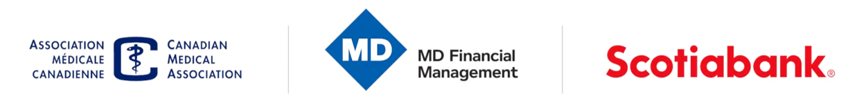 Canadian Medical Association logo, MD Financial Management logo, and Scotiabank logo